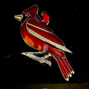 Harvey Lewis Red Cardinal Bird Christmas Ornament w A Red Swarovski Crystal